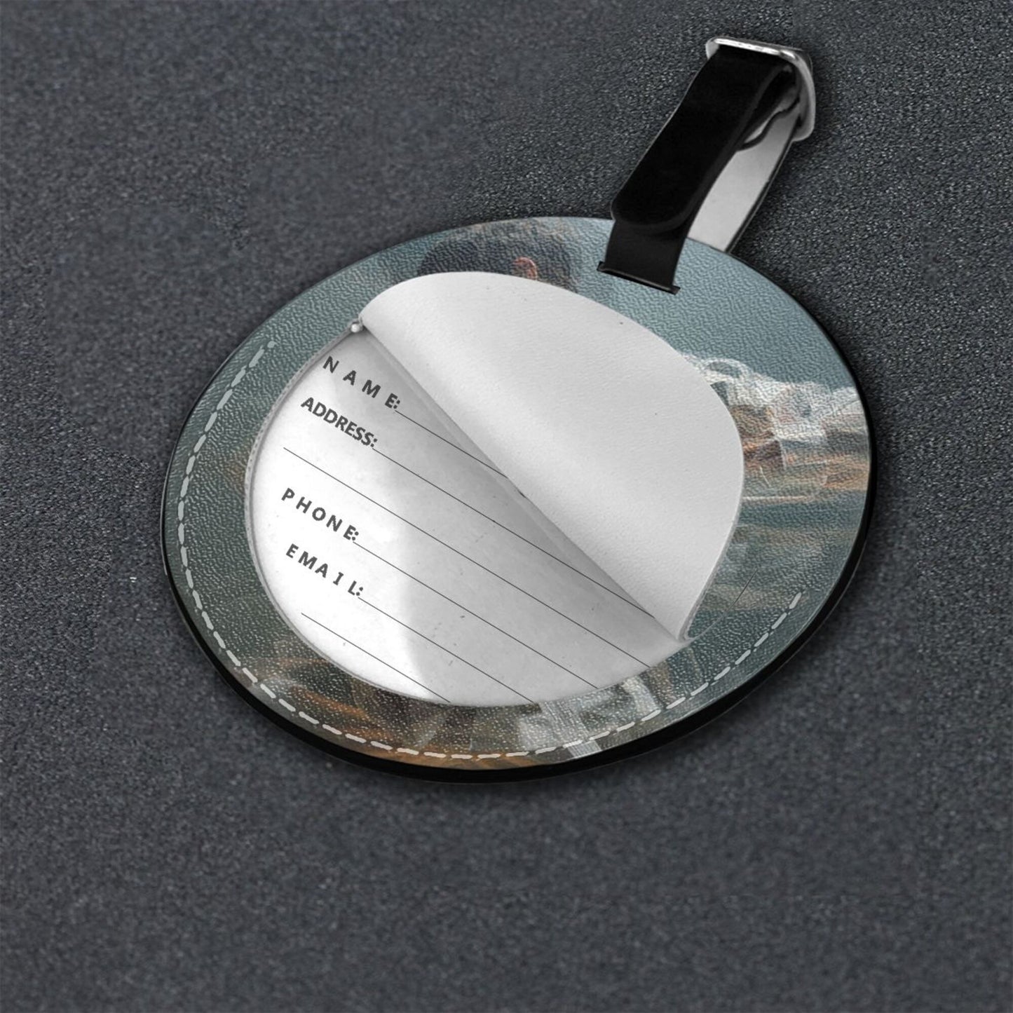 Artistic Portrait Printed Round Leather Luggage Tag Set of 2, Travel Bag Anti - loss Identification Tag (Diameter 3.7in/9.8cm )