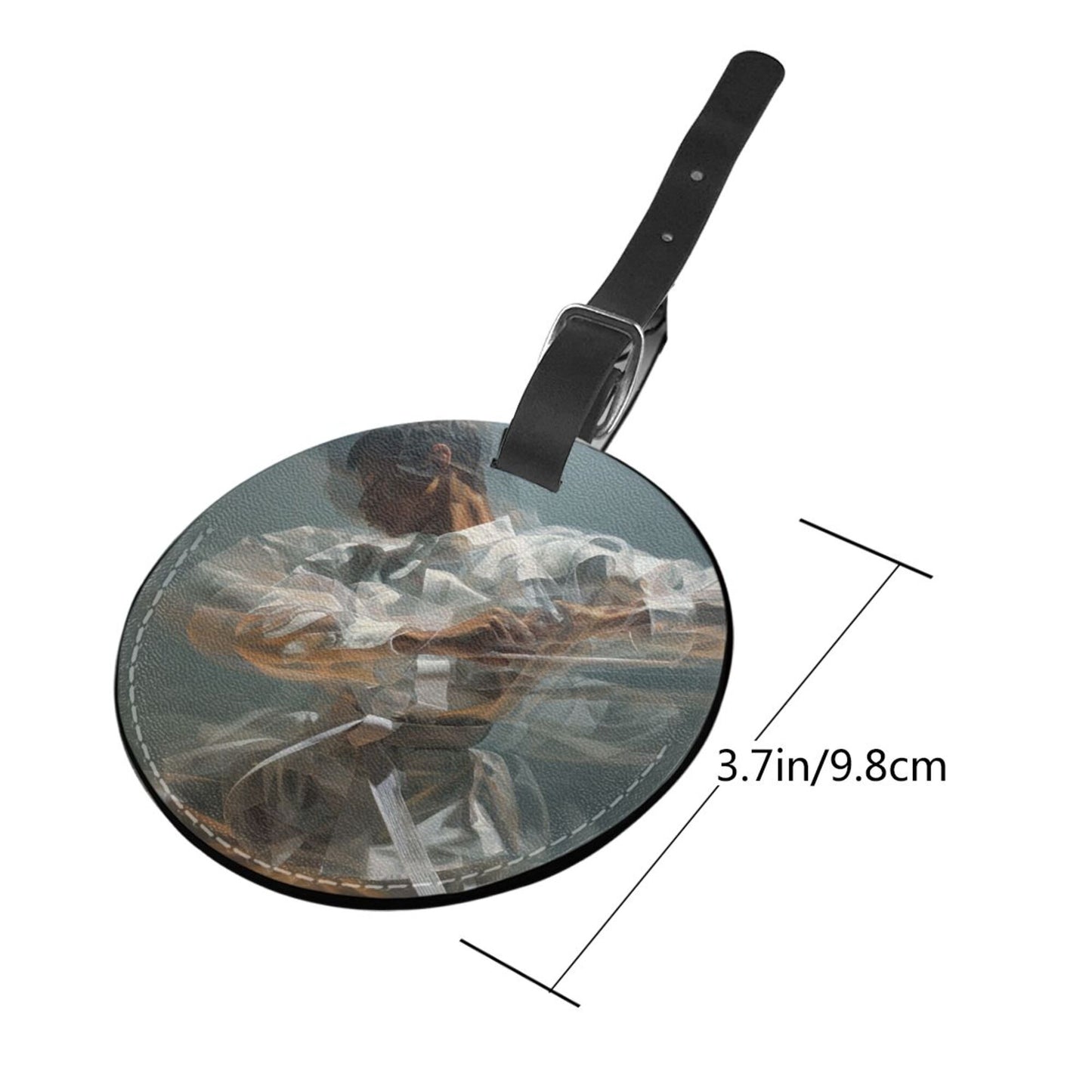 Artistic Portrait Printed Round Leather Luggage Tag Set of 2, Travel Bag Anti - loss Identification Tag (Diameter 3.7in/9.8cm )