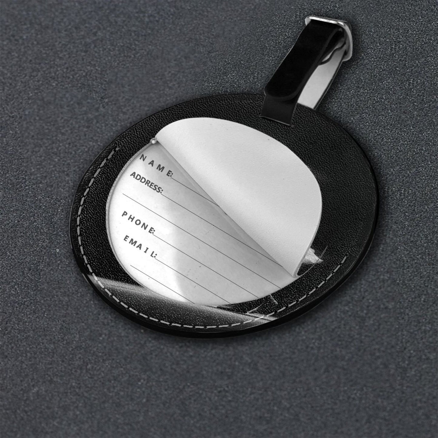 Artistic Black - and - White Silhouette Round Leather Luggage Tag Set of 2, Travel Bag Anti - loss Identification Tag (Diameter 3.7in/9.8cm)
