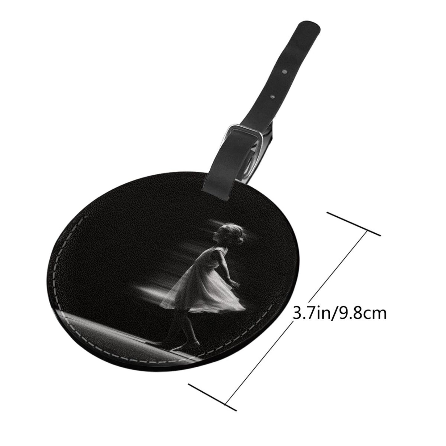Artistic Black - and - White Silhouette Round Leather Luggage Tag Set of 2, Travel Bag Anti - loss Identification Tag (Diameter 3.7in/9.8cm)
