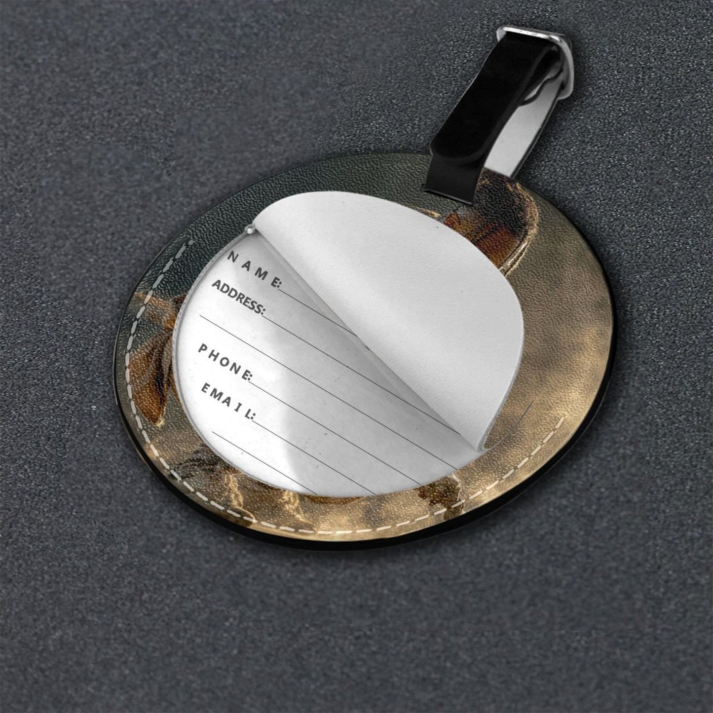 Vintage Art Portrait Round Leather Luggage Tag Set of 2, Travel Bag Anti - loss Identification Tag (Diameter 3.7in/9.8cm )