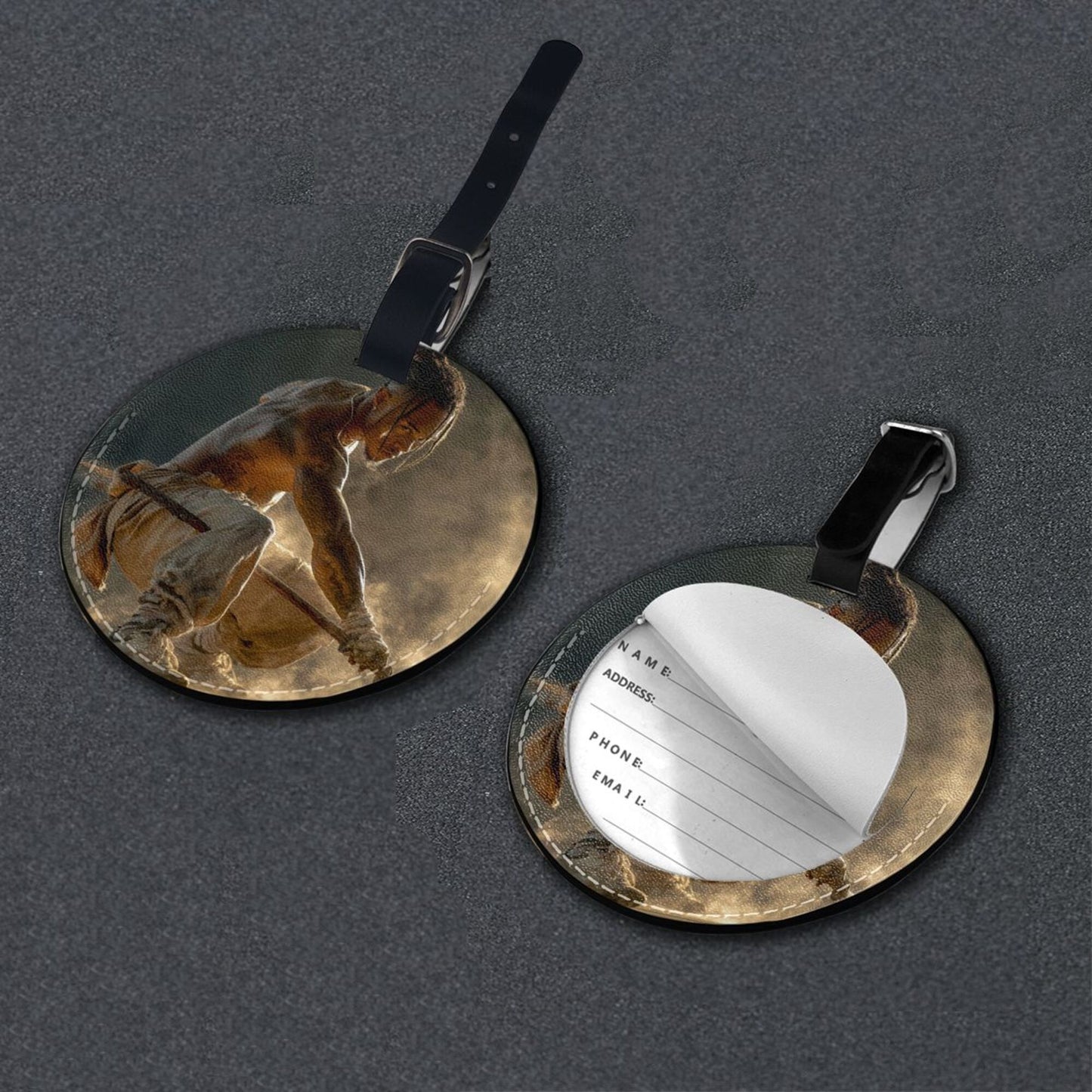 Vintage Art Portrait Round Leather Luggage Tag Set of 2, Travel Bag Anti - loss Identification Tag (Diameter 3.7in/9.8cm )