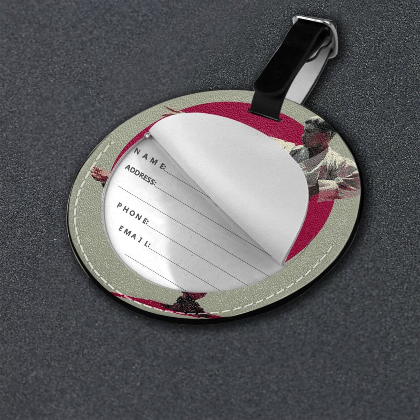 Martial Arts - Themed Round Leather Luggage Tag Set of 2, Personalized Travel Bag Anti - loss Identification Tag (Diameter 3.7in/9.8cm )