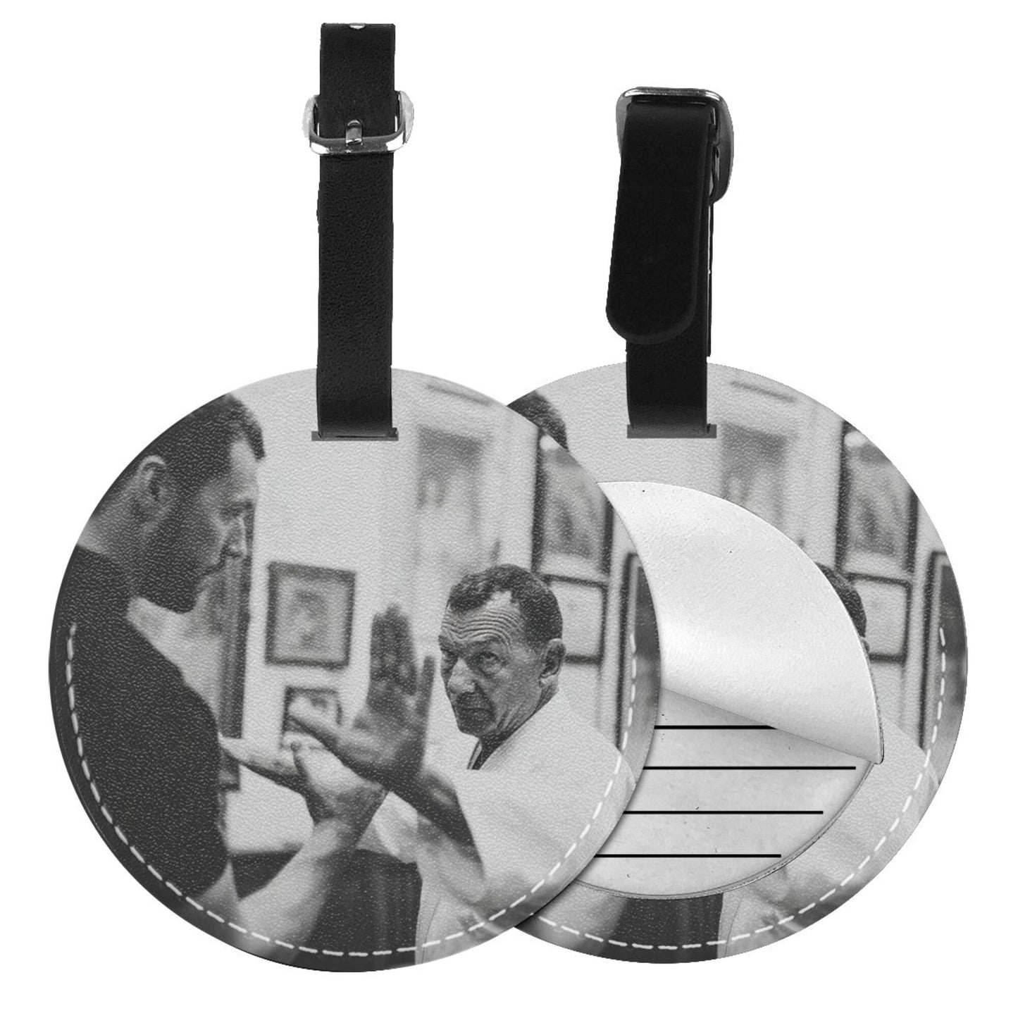 Vintage Kung Fu Scene Round Leather Luggage Tag Set of 2, Travel Bag Anti - loss Identification Tag (Diameter 3.7in/9.8cm)
