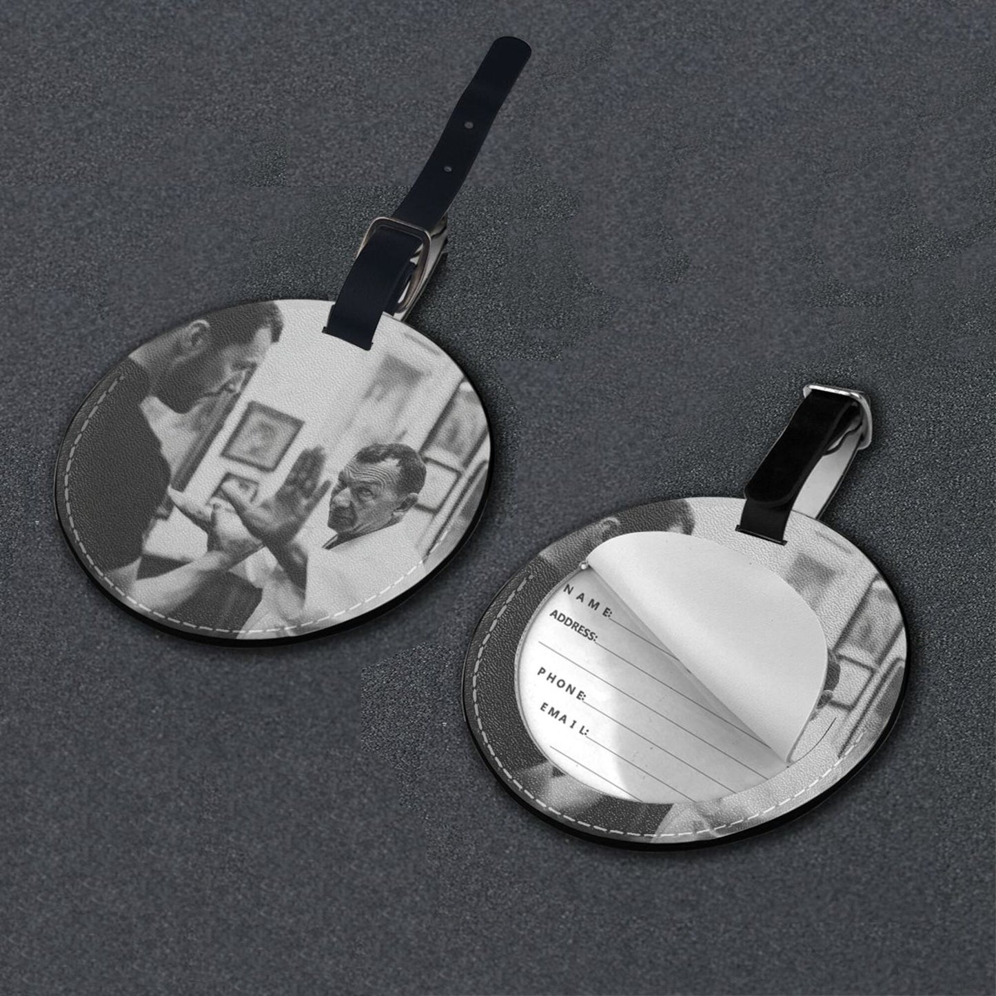 Vintage Kung Fu Scene Round Leather Luggage Tag Set of 2, Travel Bag Anti - loss Identification Tag (Diameter 3.7in/9.8cm)