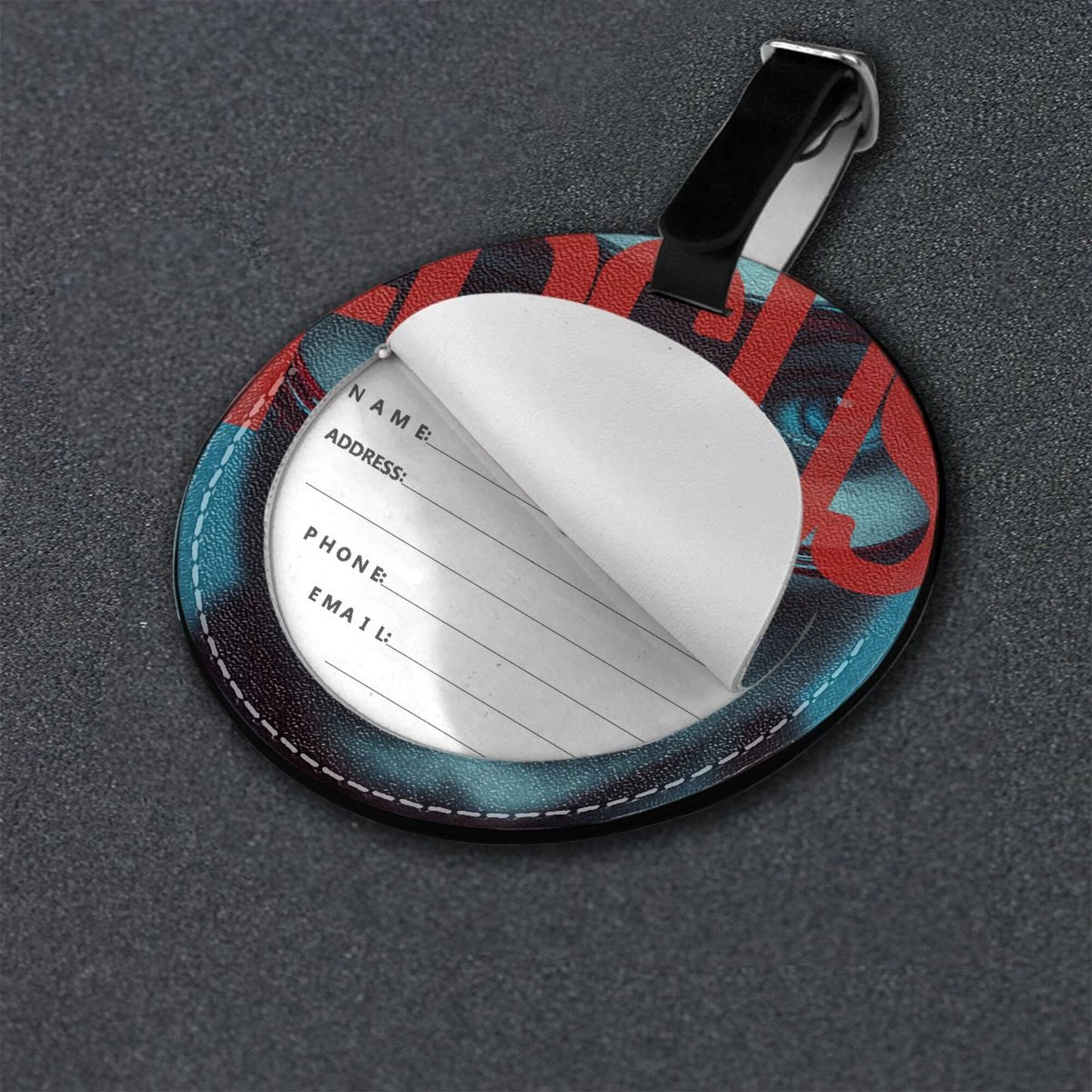 Trendy Portrait Printed Round Leather Luggage Tag Set of 2, Personalized Travel Bag Anti - loss Identification Tag (Diameter 3.7in/9.8cm )
