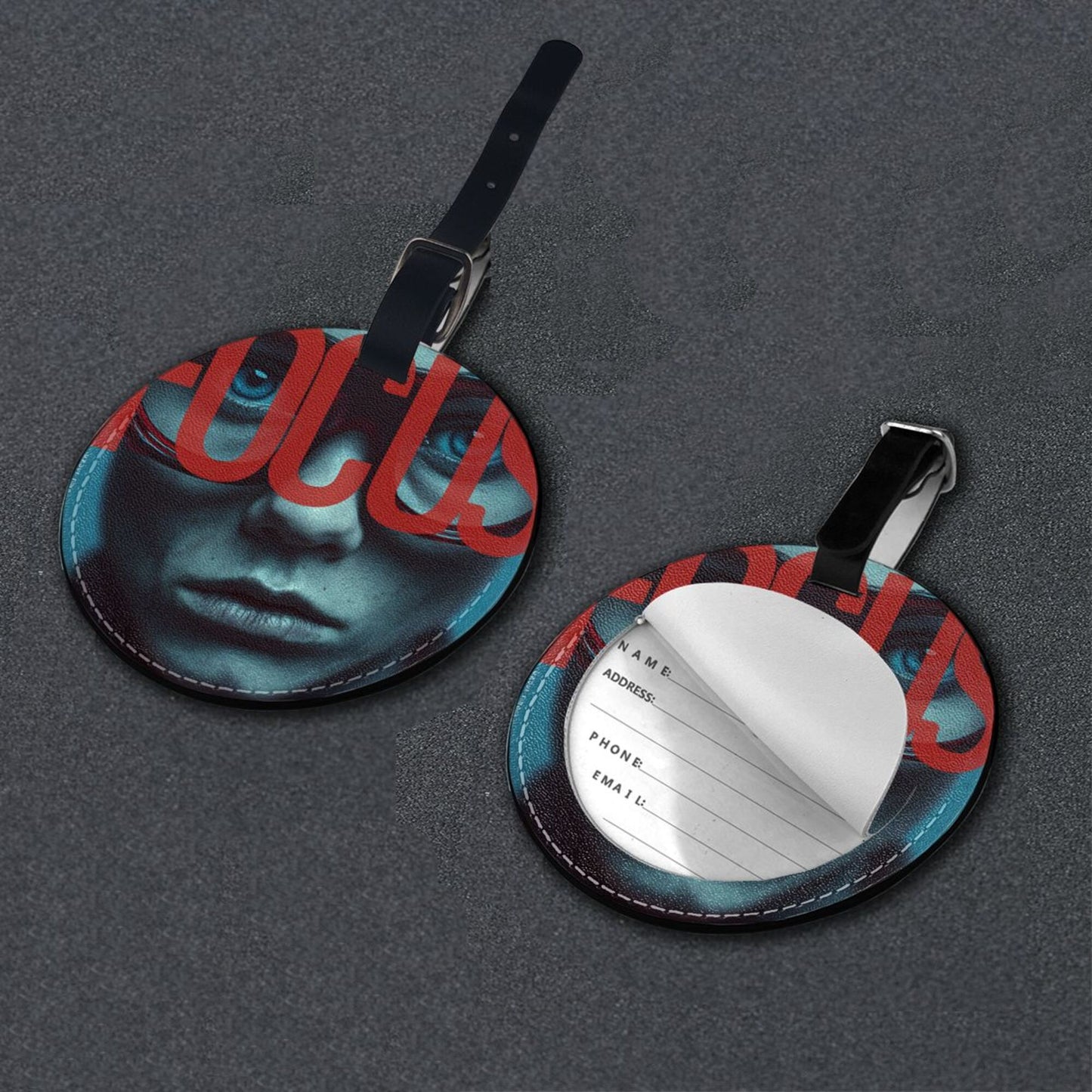 Trendy Portrait Printed Round Leather Luggage Tag Set of 2, Personalized Travel Bag Anti - loss Identification Tag (Diameter 3.7in/9.8cm )