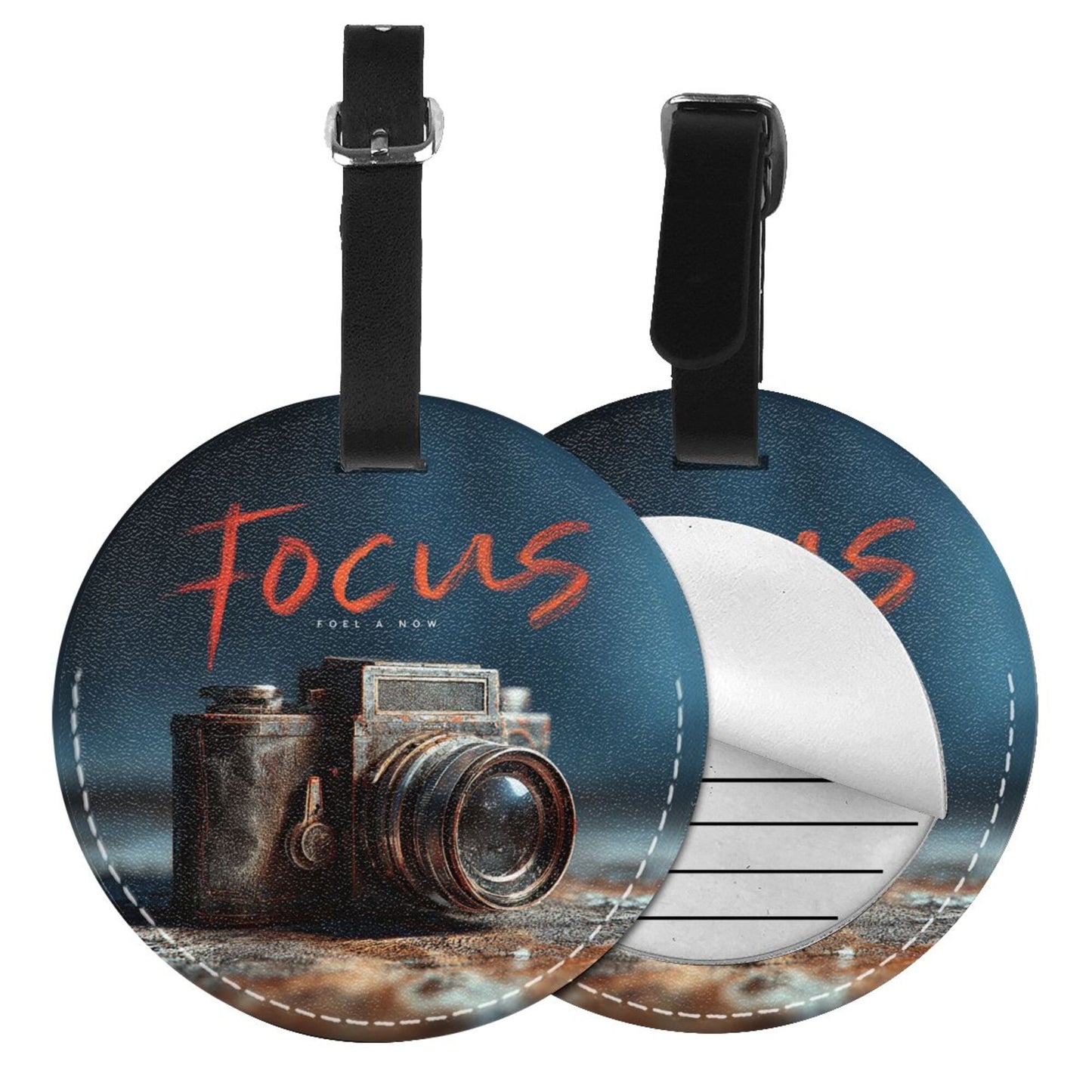 Vintage Camera Printed Round Leather Luggage Tag Set of 2, Travel Bag Anti - loss Identification Tag (Diameter 3.7in/9.8cm )