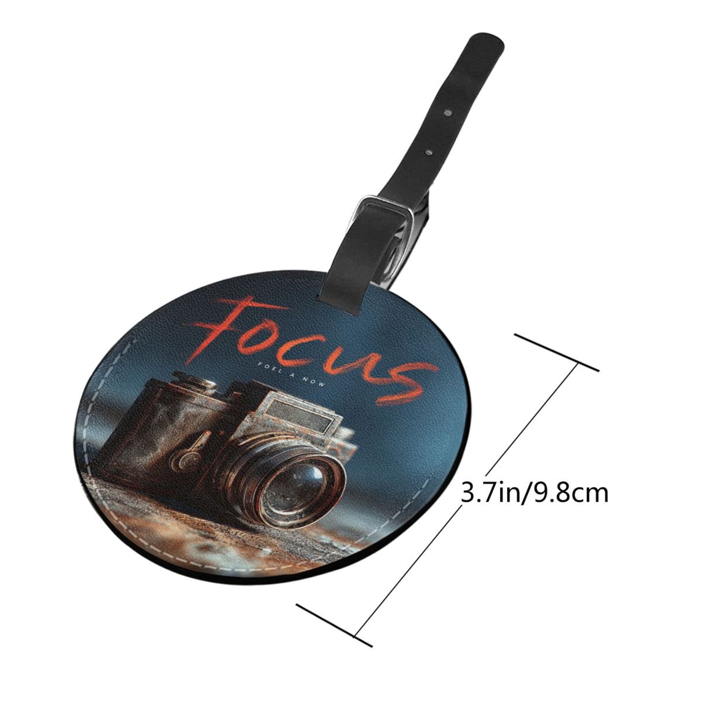 Vintage Camera Printed Round Leather Luggage Tag Set of 2, Travel Bag Anti - loss Identification Tag (Diameter 3.7in/9.8cm )