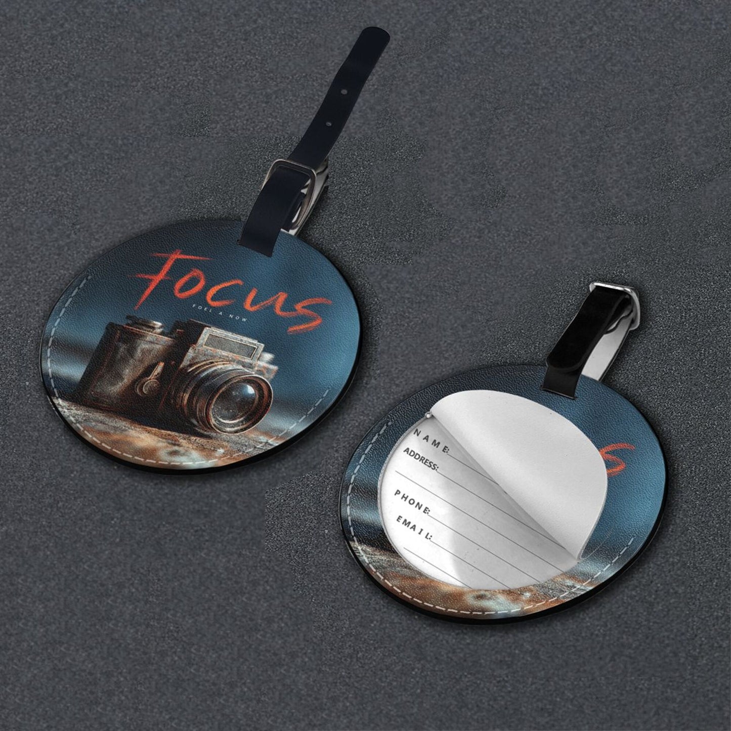 Vintage Camera Printed Round Leather Luggage Tag Set of 2, Travel Bag Anti - loss Identification Tag (Diameter 3.7in/9.8cm )