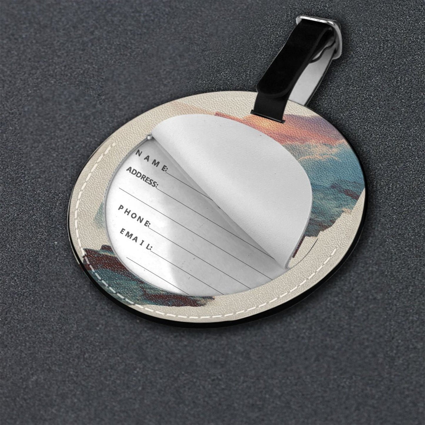Artistic Landscape Mountaineering - Themed Round Leather Luggage Tag Set of 2, Travel Bag Anti - loss Identification Tag (Diameter 3.7in/9.8cm)