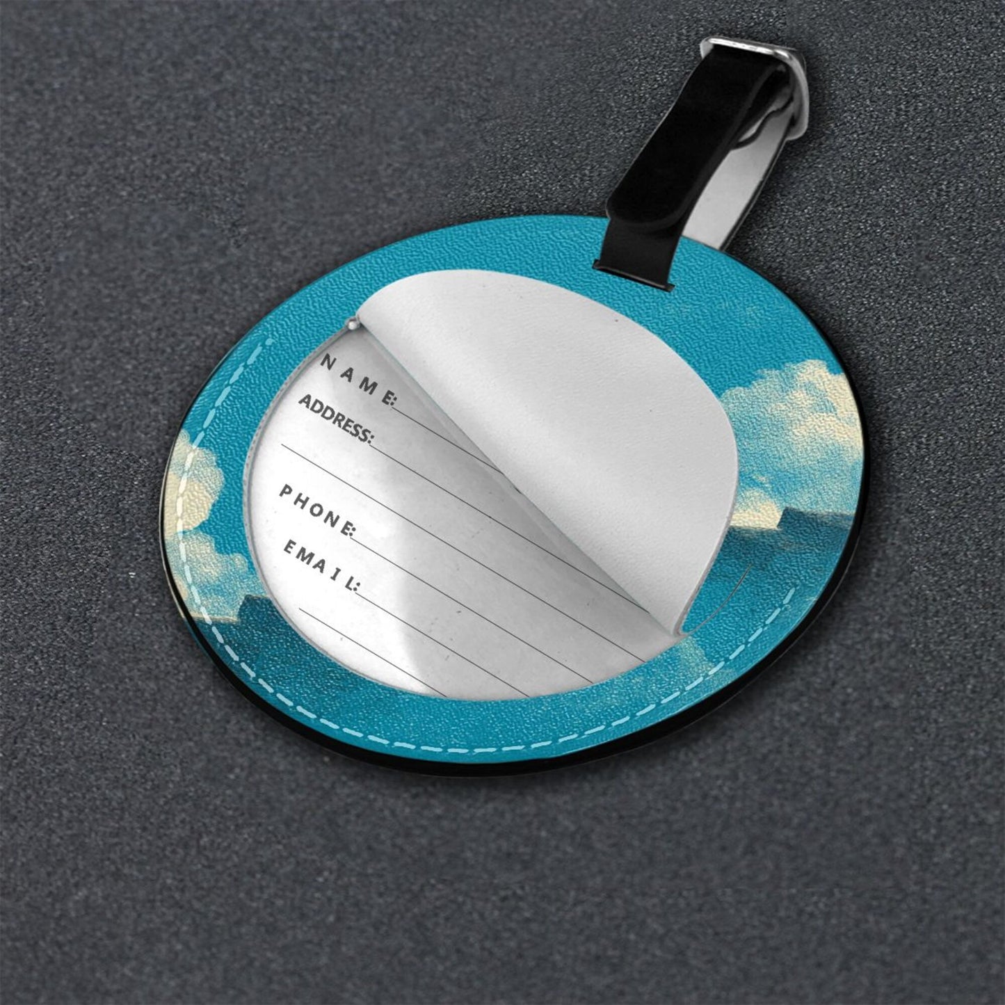 Dreamy Cloud Staircase Round Leather Luggage Tag Set of 2, Creative Travel Bag Anti - loss Identification Tag (Diameter 3.7in/9.8cm )