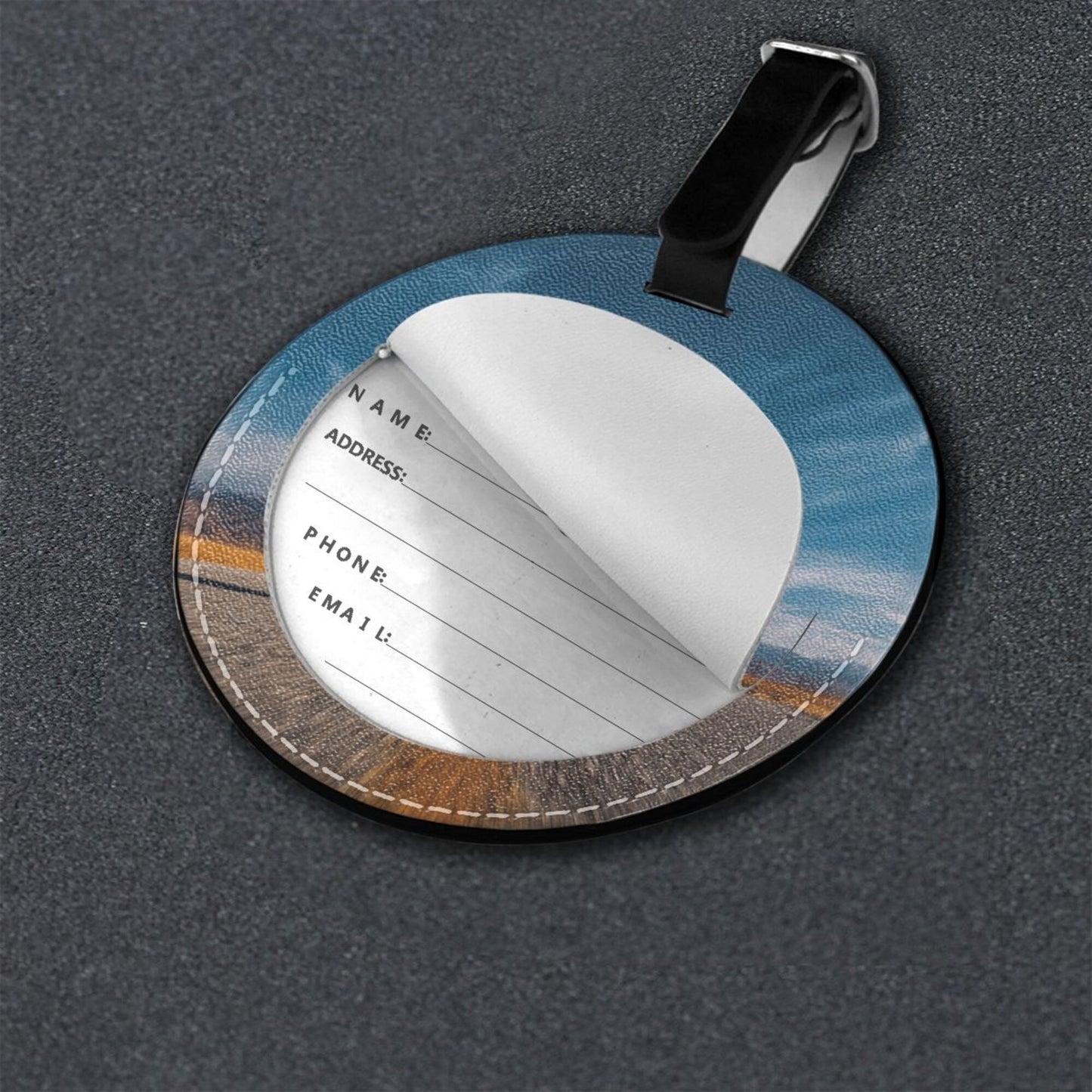 Road Jump Art Round Leather Luggage Tag Set of 2, Personalized Travel Bag Anti - loss Identification Tag (Diameter 3.7in/9.8cm)