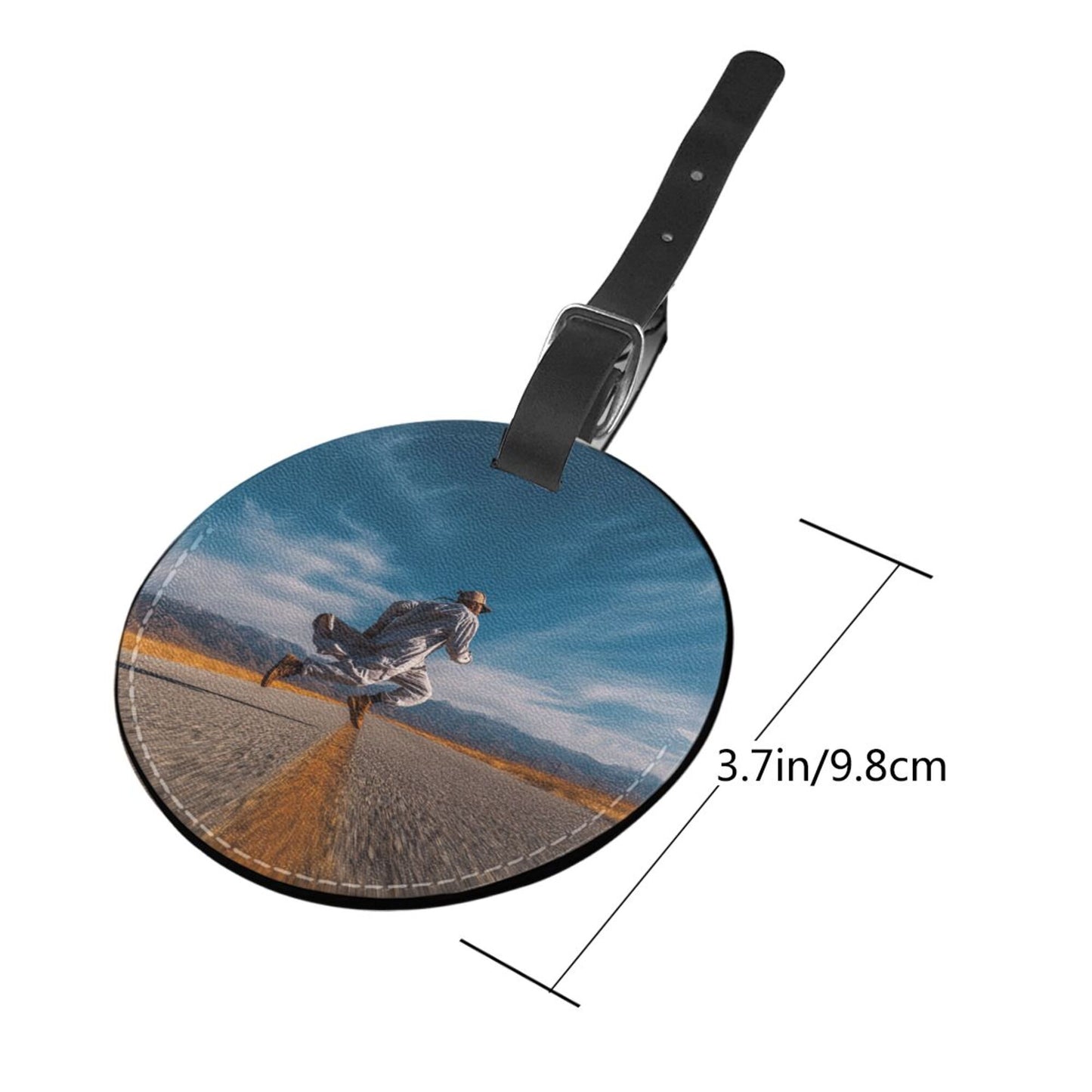 Road Jump Art Round Leather Luggage Tag Set of 2, Personalized Travel Bag Anti - loss Identification Tag (Diameter 3.7in/9.8cm)