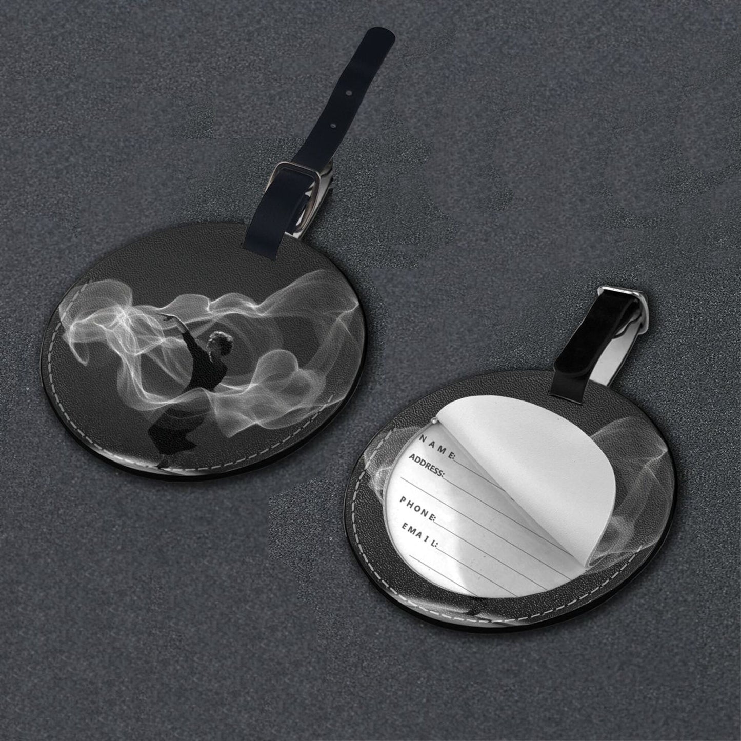 Smoke Dancer Pattern Round Leather Luggage Tag Set of 2, Travel Bag Anti - loss Identification Tag (Diameter 3.7in/9.8cm )