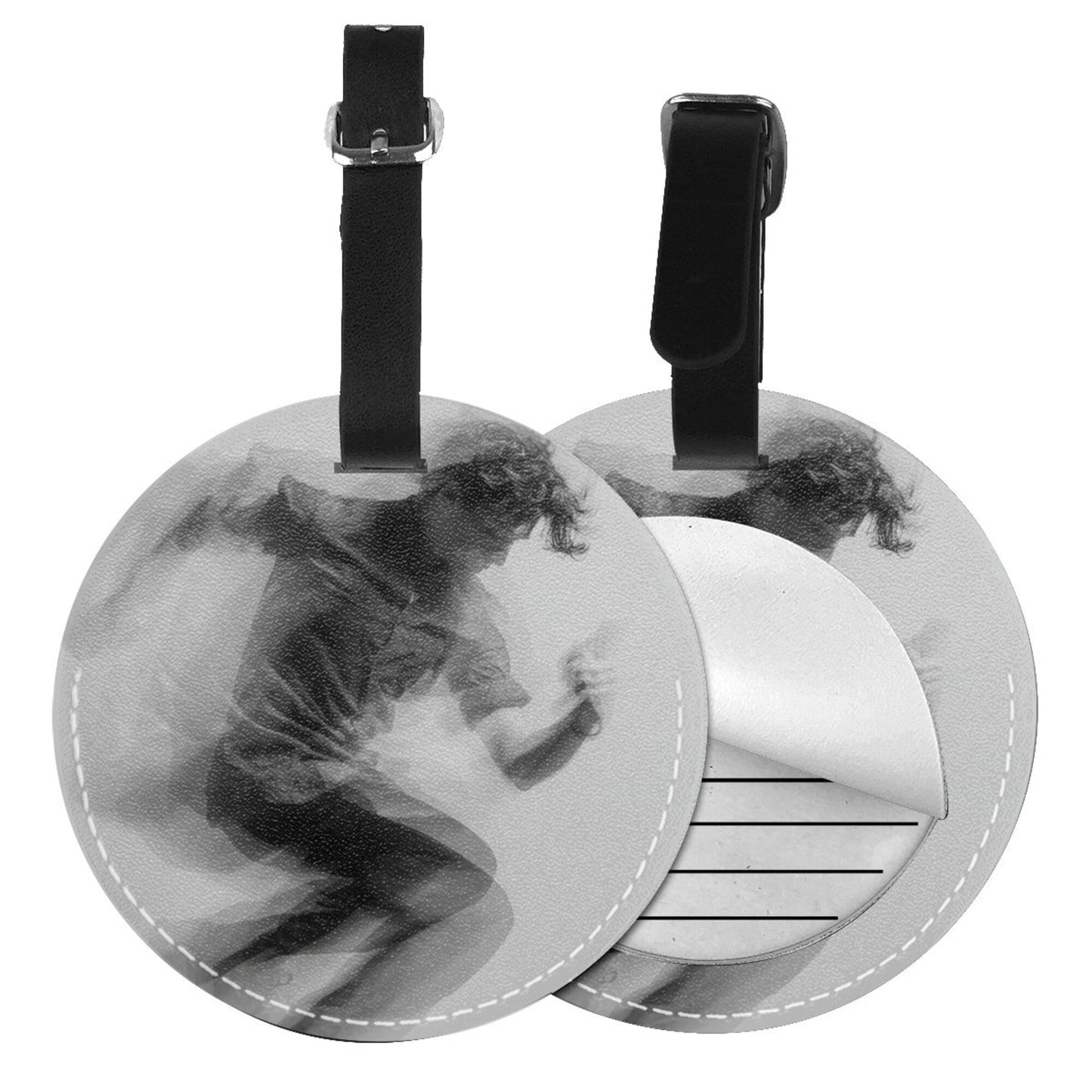 Dynamic Running Silhouette Round Leather Luggage Tag Set of 2, Travel Bag Anti - loss Identification Tag (Diameter 3.7in/9.8cm )
