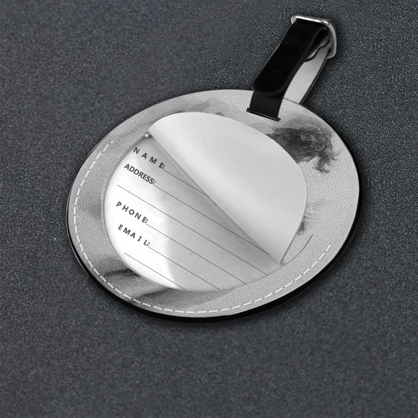 Dynamic Running Silhouette Round Leather Luggage Tag Set of 2, Travel Bag Anti - loss Identification Tag (Diameter 3.7in/9.8cm )