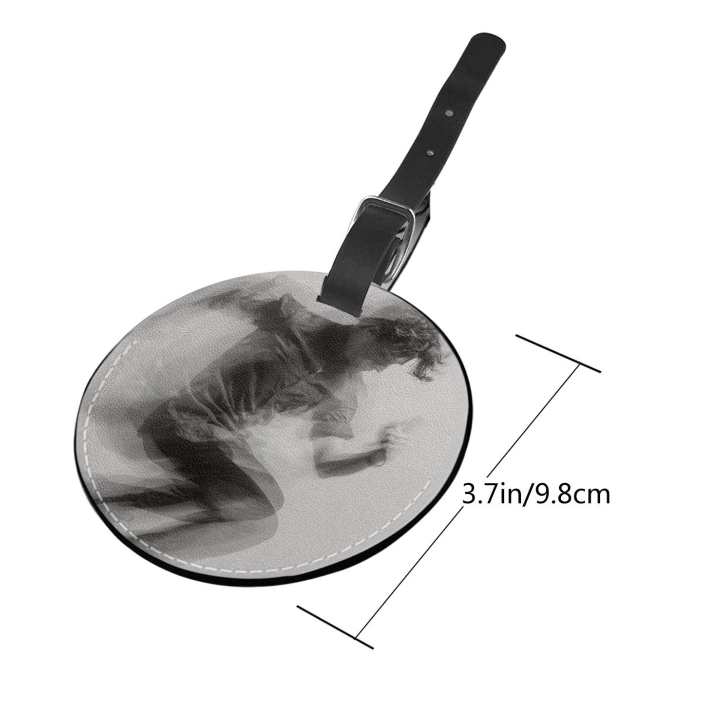 Dynamic Running Silhouette Round Leather Luggage Tag Set of 2, Travel Bag Anti - loss Identification Tag (Diameter 3.7in/9.8cm )