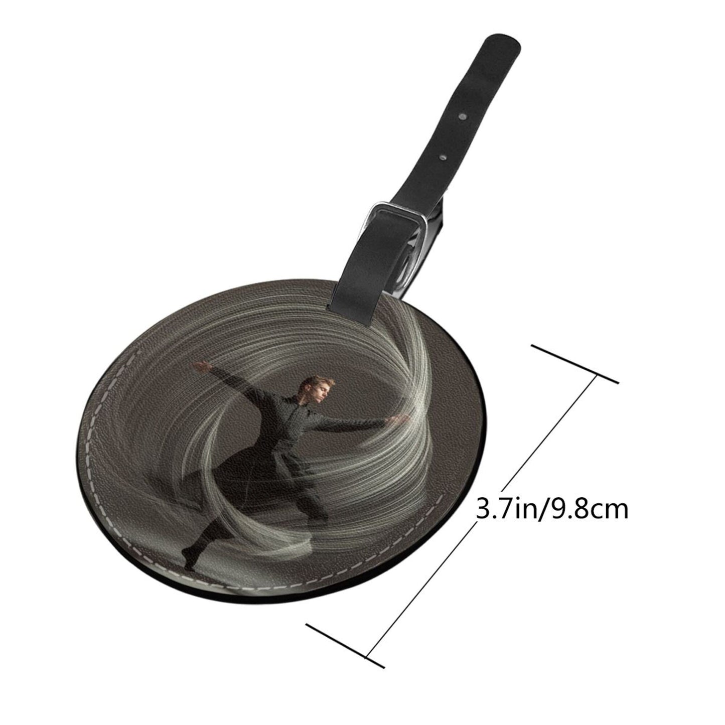 Artistic Spinning Figure Round Leather Luggage Tag Set of 2, Travel Bag Anti - loss Identification Tag (Diameter 3.7in/9.8cm )