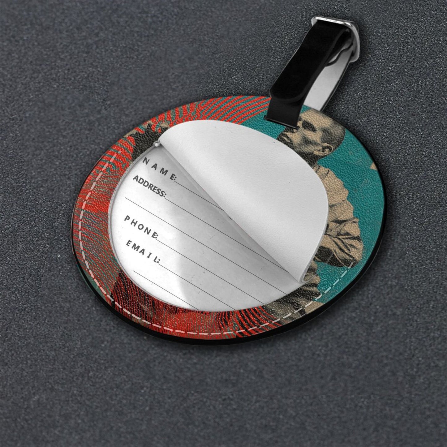 Vintage Art Portrait Round Leather Luggage Tag Set of 2, Travel Bag Anti - loss Identification Tag (Diameter 3.7in/9.8cm )