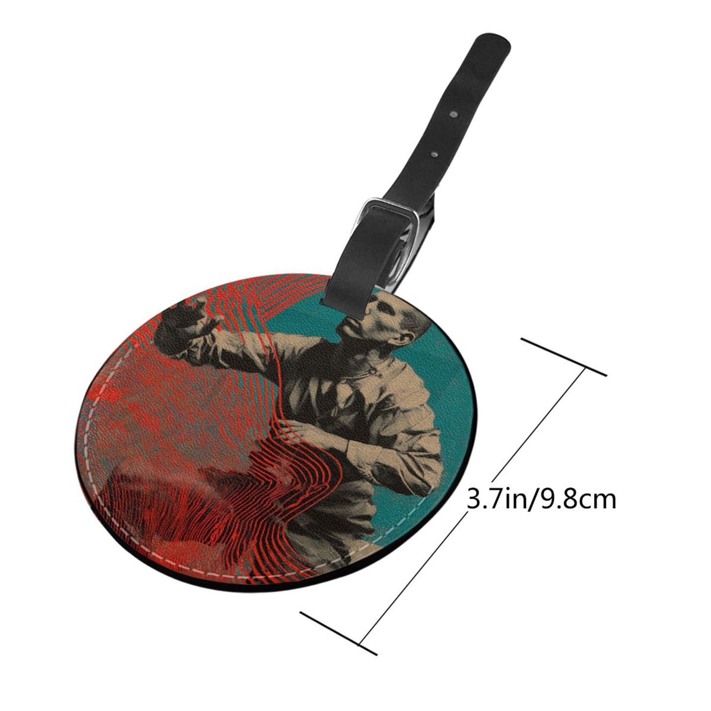 Vintage Art Portrait Round Leather Luggage Tag Set of 2, Travel Bag Anti - loss Identification Tag (Diameter 3.7in/9.8cm )