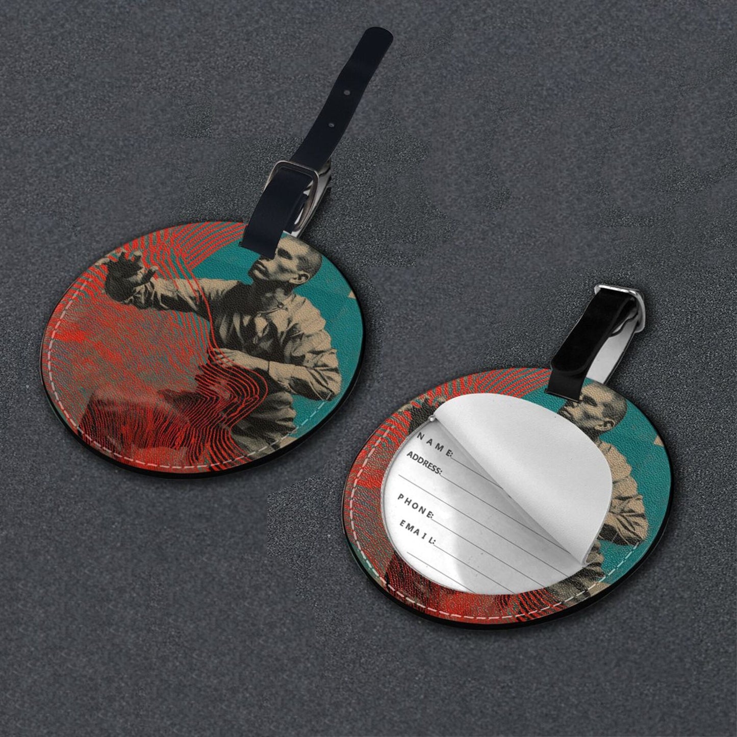 Vintage Art Portrait Round Leather Luggage Tag Set of 2, Travel Bag Anti - loss Identification Tag (Diameter 3.7in/9.8cm )