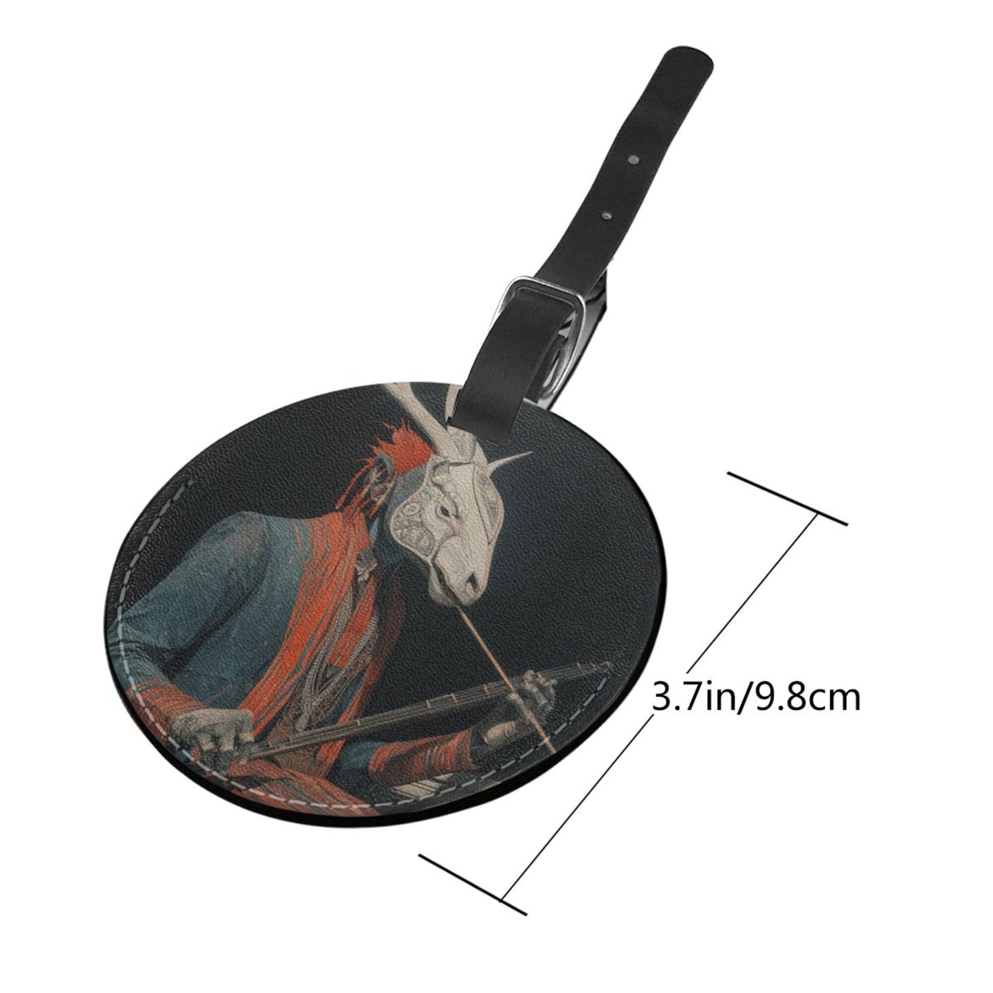 Mysterious Deer - Head Figure Round Leather Luggage Tag Set of 2, Creative Travel Bag Anti - loss Identification Tag (Diameter 3.7in/9.8cm )