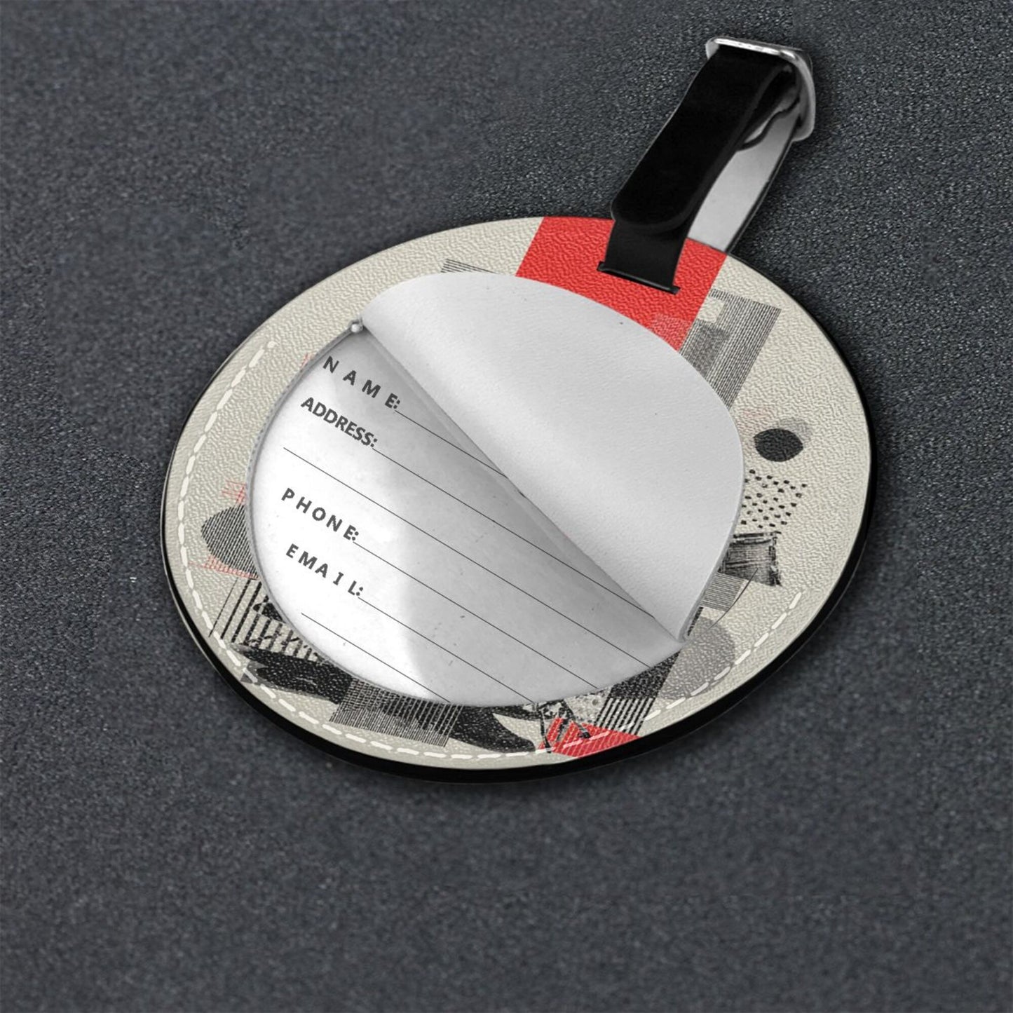 Urban Jazz Drummer Round Leather Luggage Tag Set of 2, Personalized Travel Bag Anti - loss Identification Tag (Diameter 3.7in/9.8cm)