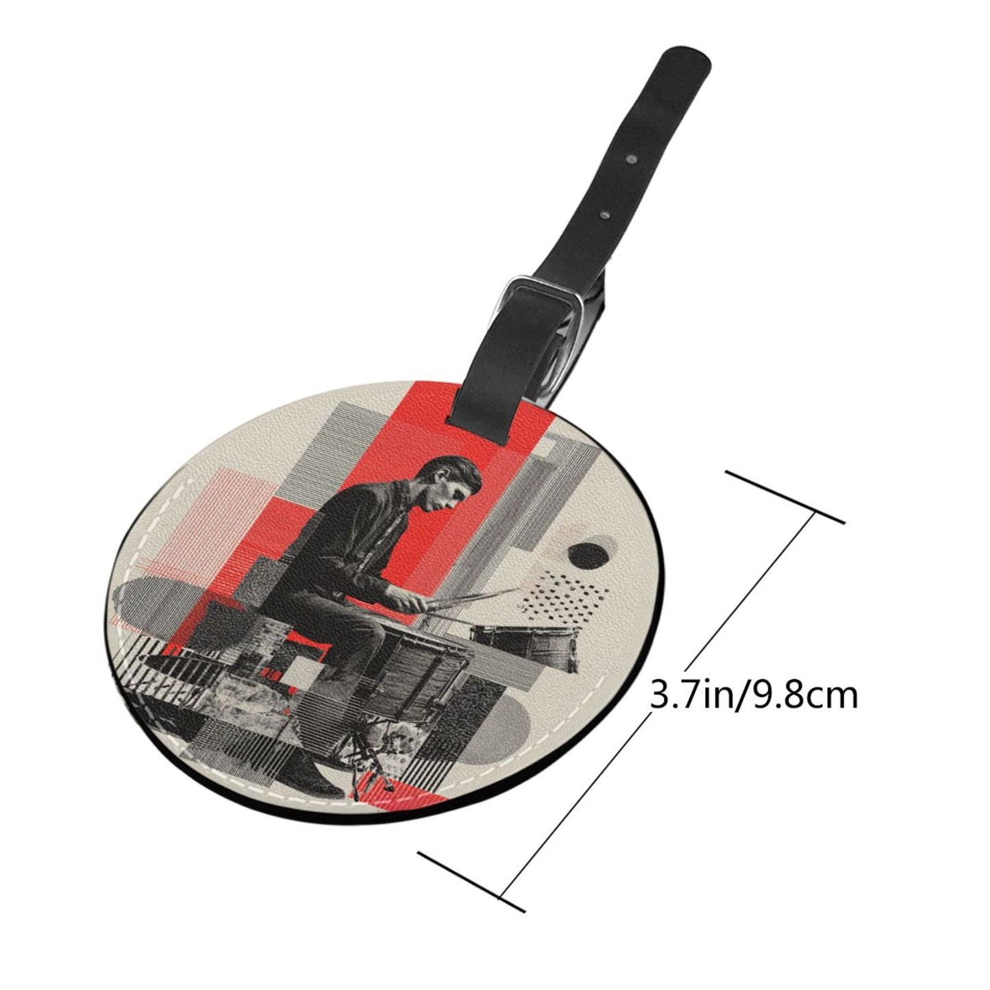Urban Jazz Drummer Round Leather Luggage Tag Set of 2, Personalized Travel Bag Anti - loss Identification Tag (Diameter 3.7in/9.8cm)