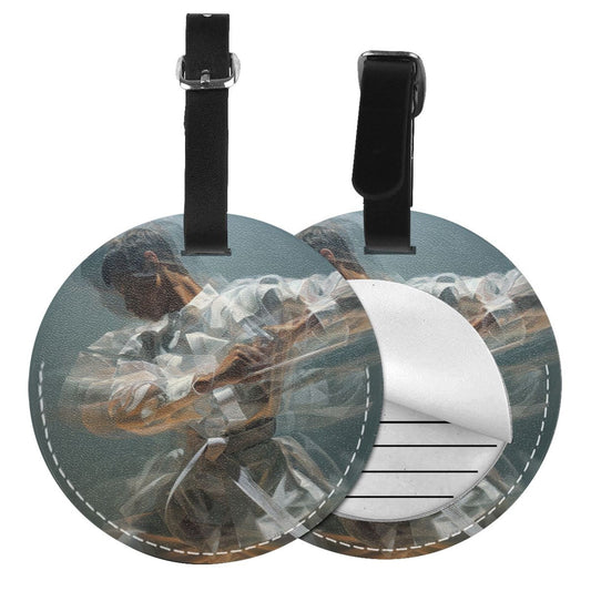 Artistic Portrait Printed Round Leather Luggage Tag Set of 2, Travel Bag Anti - loss Identification Tag (Diameter 3.7in/9.8cm )