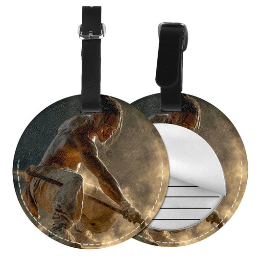 Vintage Art Portrait Round Leather Luggage Tag Set of 2, Travel Bag Anti - loss Identification Tag (Diameter 3.7in/9.8cm )