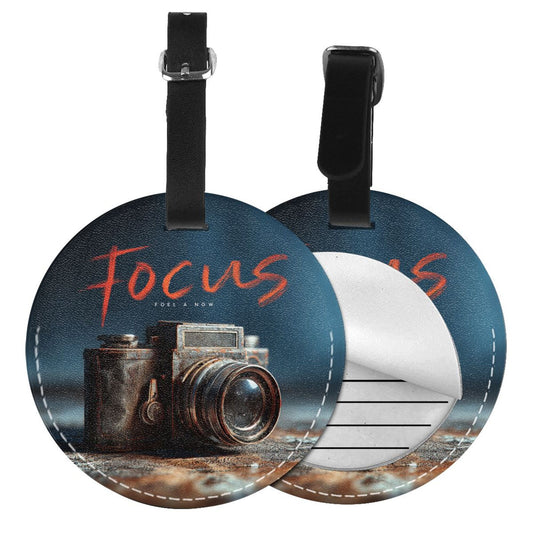Vintage Camera Printed Round Leather Luggage Tag Set of 2, Travel Bag Anti - loss Identification Tag (Diameter 3.7in/9.8cm )