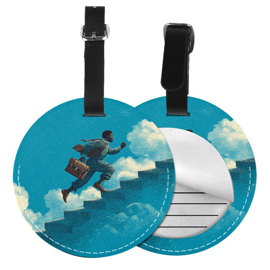 Dreamy Cloud Staircase Round Leather Luggage Tag Set of 2, Creative Travel Bag Anti - loss Identification Tag (Diameter 3.7in/9.8cm )