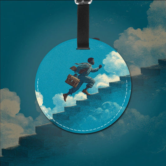 Dreamy Cloud Staircase Round Leather Luggage Tag Set of 2, Creative Travel Bag Anti - loss Identification Tag (Diameter 3.7in/9.8cm )