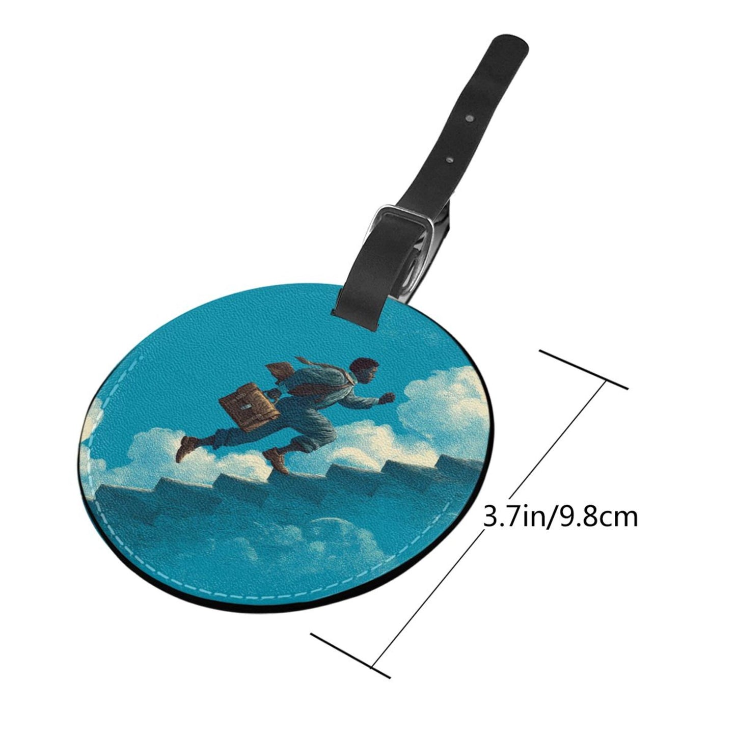 Dreamy Cloud Staircase Round Leather Luggage Tag Set of 2, Creative Travel Bag Anti - loss Identification Tag (Diameter 3.7in/9.8cm )