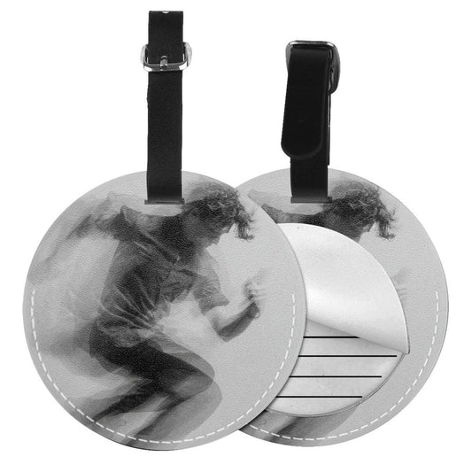 Dynamic Running Silhouette Round Leather Luggage Tag Set of 2, Travel Bag Anti - loss Identification Tag (Diameter 3.7in/9.8cm )