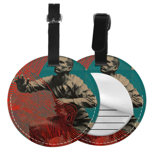 Vintage Art Portrait Round Leather Luggage Tag Set of 2, Travel Bag Anti - loss Identification Tag (Diameter 3.7in/9.8cm )