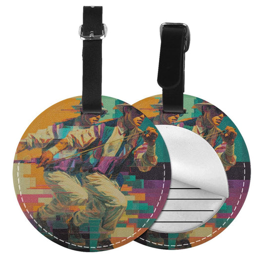 Trendy Colorful Figure Round Leather Luggage Tag Set of 2, Personalized Travel Bag Anti - loss Identification Tag (Diameter 3.7in/9.8cm )